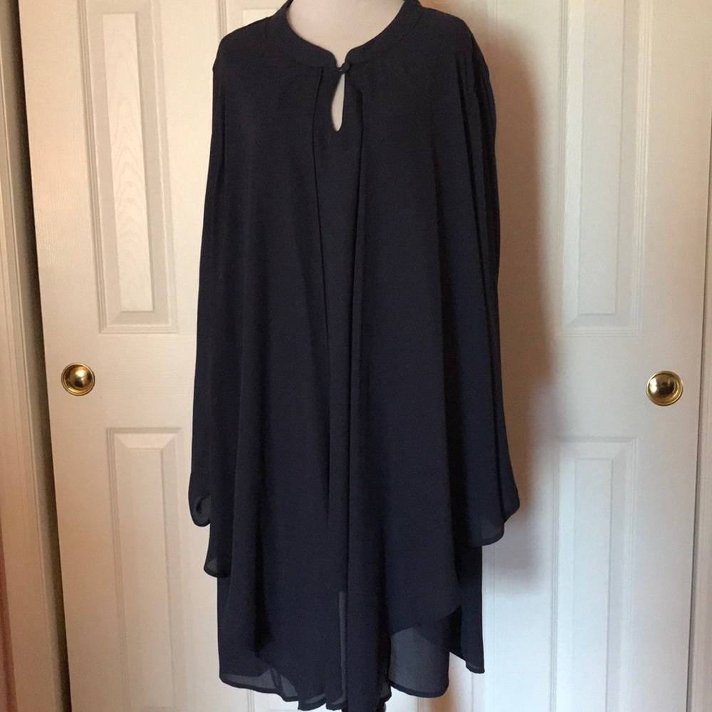 Navy blue flowing tunic top.